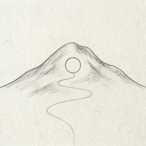 line drawing of path leading to a mountain 